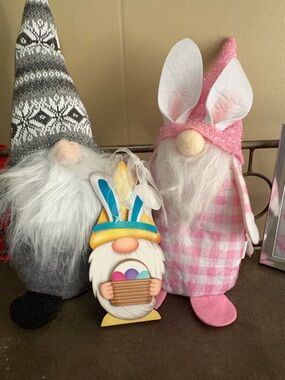 Easter Bunny Gnome Plush Trio in Pink, Gray, White